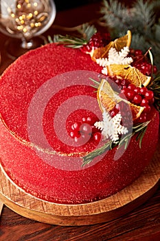 Red velvet cake decorated for Christmas