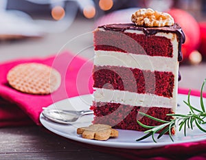 Red velvet cake decorated for Christmas
