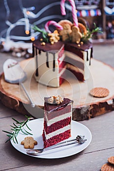 Red velvet cake decorated for Christmas