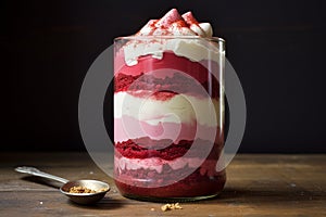 red velvet cake in jar