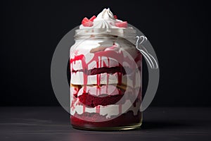 red velvet cake in jar