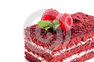 Red Velvet cake piece close-up isolated on white background
