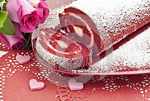 Red Velvet Cake Roll with Hearts