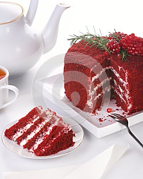 Red Velvet cake on white plate