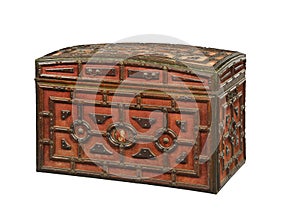 Red velvet covered trunk chest old antique