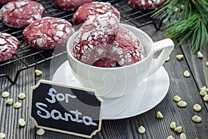 Red velvet crinkle cookies with white chocolate chips