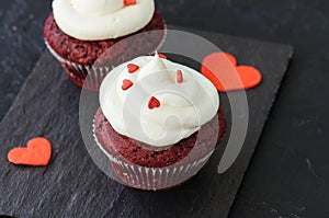 Red velvet cupcakes with cream cheese frosting