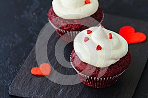 Red velvet cupcakes with cream cheese frosting