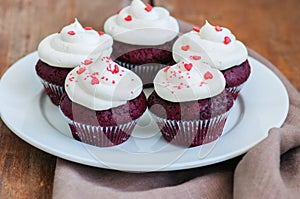 Red velvet cupcakes with cream cheese frosting