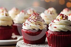 Red velvet cupcakes with cream cheese frosting