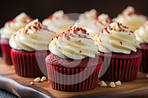 Red velvet cupcakes with cream cheese frosting