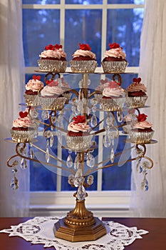 Red velvet cupcakes display
