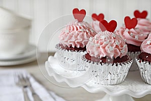 Red velvet cupcakes with red hearts