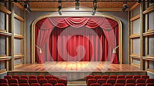 Red Velvet Curtain Setting in Theater or Movie Hall