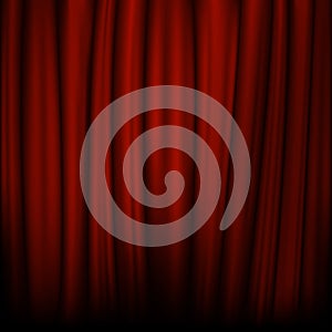 Red velvet curtain with stage. Spotlight on stage curtain. Vector illustration.