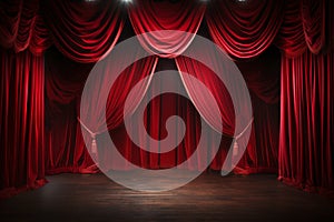 Red Velvet Drapes, Unveiling the Enchantment of a Vintage Magic Theater Stage