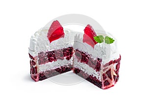 Red velvet mini cake with whipped cream isolated on white