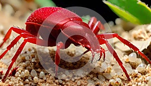 Red Velvet Mite arachnid eats plant litter