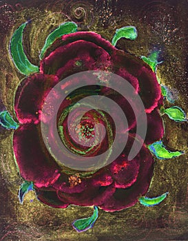 Red velvet rose on a golden background