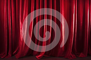 red velvet theater curtains close up with glowing lights