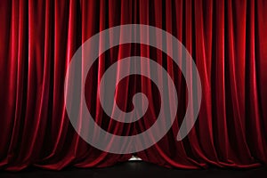 red velvet theater curtains close up with glowing lights