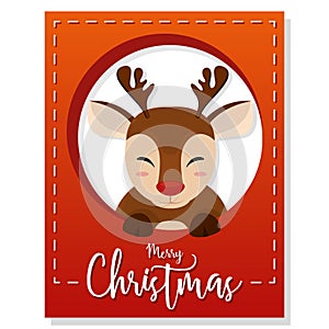 Red vertical christmas invitational card with cute reindeer character Vector