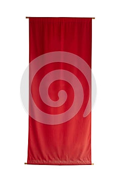 red vertical fabric Japanese style flag with waving texture isoalate white background