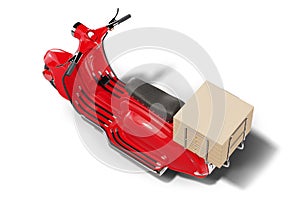 Red Vespa Scooter with Pizza. Food Delivery Concept