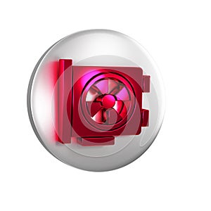 Red Video graphic card icon isolated on transparent background. Silver circle button.