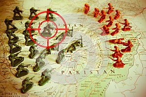 Red viewfinder over rebels on Afganistan territory: focus on Afganistan conflict photo