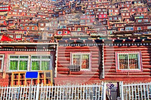 Red village and monastery at Larung gar Buddhist Academy in Sichuan, China