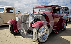 red vintage car