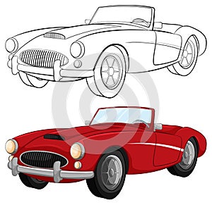 Red Vintage Convertible Car Coloring Page