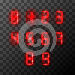 Red vintage digital numbers, retro tehnic letters on transparent background