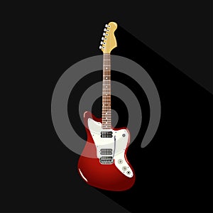 Red vintage electric guitar on a black background