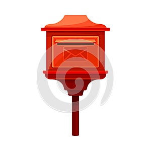 Red vintage mailbox for correspondence delivery. Post box for paper letters and newspapers flat vector illustration