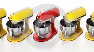 Red vintage mixer stands out among others. 3D illustration