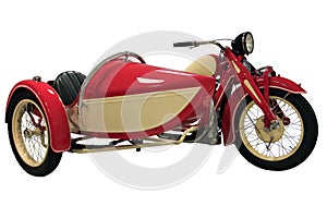 Red vintage motorcycle with sidecar