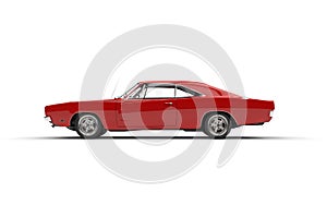 Red vintage muscle car side view
