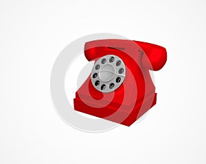 Red vintage phone. Telephone isolated on white background. 3d illustration