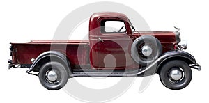 Red vintage pickup truck from 1930s photo