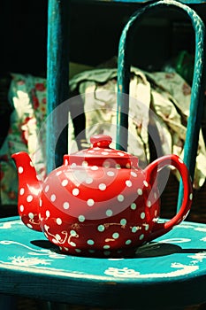 Red vintage teapot