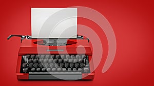 Red vintage typewriter on red background. 3D illustration