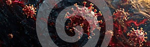 Red Virology Medicine Science Banner: Microscopic Influenza Virus Cells - COVID, Flu, and Outbreak Concept