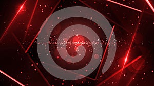 Red virtual abstract background space tunnel with neon line lights.