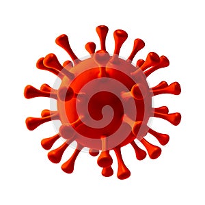 Red virus strain model of coronavirus or the other virus isolated on the white background. The concept of the epidemic
