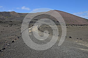 Red volcanic cones in Timanfaya National Park