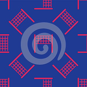 Red Volleyball net icon isolated seamless pattern on blue background. Vector