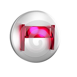 Red Volleyball net icon isolated on transparent background. Silver circle button.