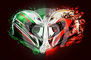 Red vs Green Motorbike Racers in MotoGP Competition. AI